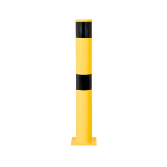 Vue de face du poteau de protection jaune et noir H1200mm diamètre 160mm