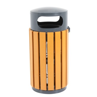 Vue de face de la Poubelle extérieure ronde en bois composite 30 L Vue de face de la Poubelle extérieure ronde en bois composite 30 L