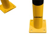 Zoom sur les platines de l'arceau d'angle de protection jaune