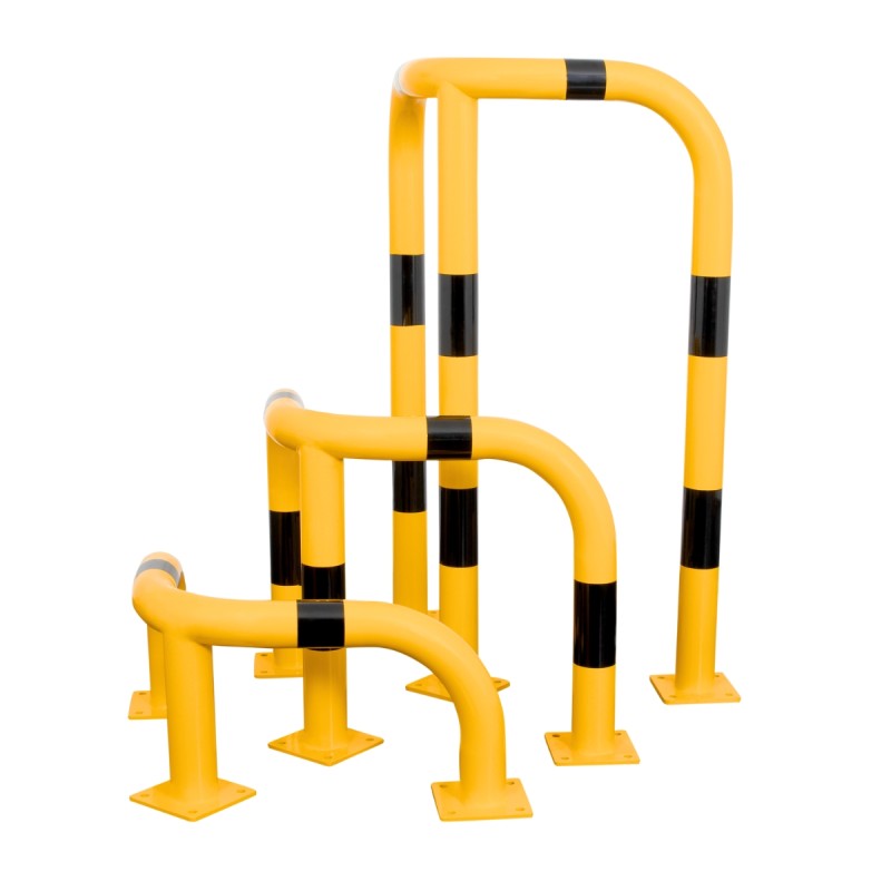 Vue d'ensemble des 3 arceaux d'angle de protection jaune et noir renforcé