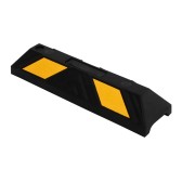 Vue de 3/4 de la butée de parking noir et jaune L550mm
