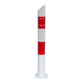 Vue de profil du poteau de parking rouge et blanc à LED