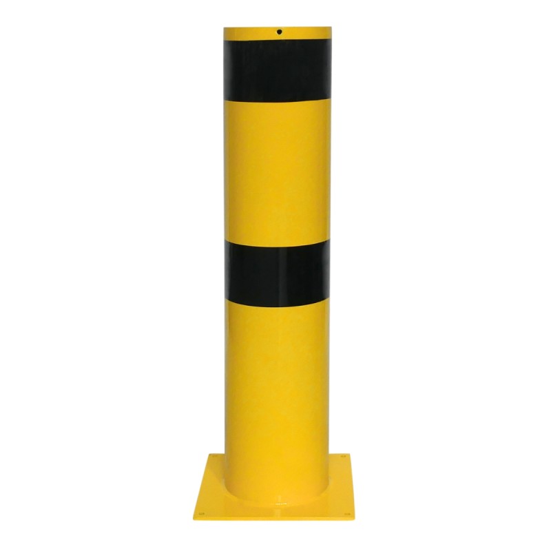 Vue générale du poteau de protection jaune et noir H.1200 x diam.273 mm