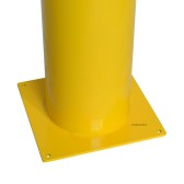 Vue de la platine du poteau de protection jaune et noir H.1200 x diam.273 mm