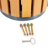 Vue des outils de la poubelle extérieure ronde aspect bois